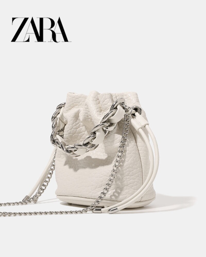Korean NEW ZARAˉ Genuine niche brand light luxury women's bag chain bucket bag women's 2023 popular single shoulder crossbody bag