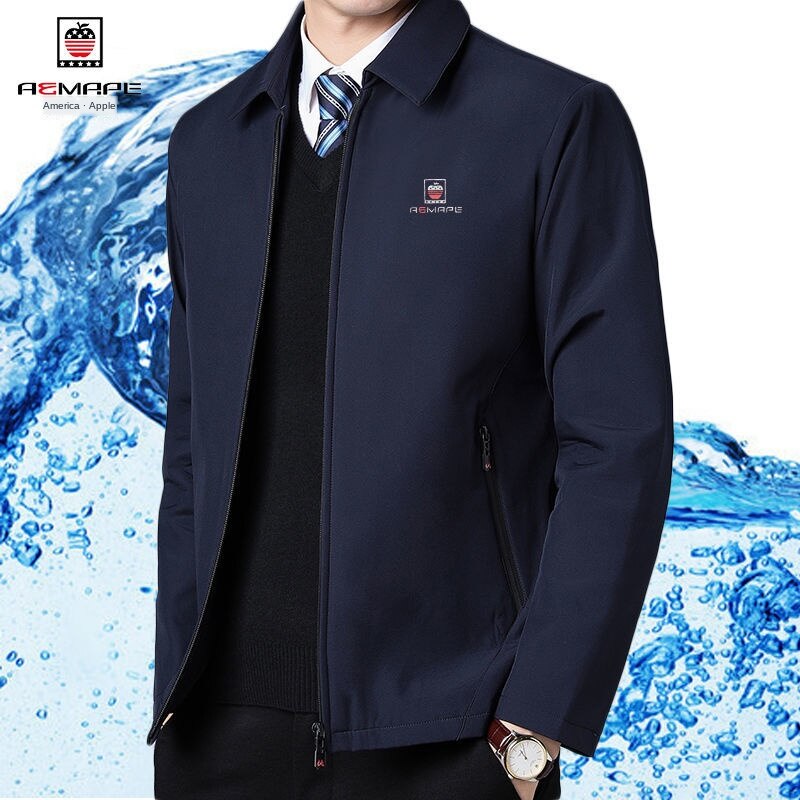 American Apple] Jacket men's lapel middle-aged and elderly spring and autumn thin jacket winter plus velvet leisure plus size dad outfit