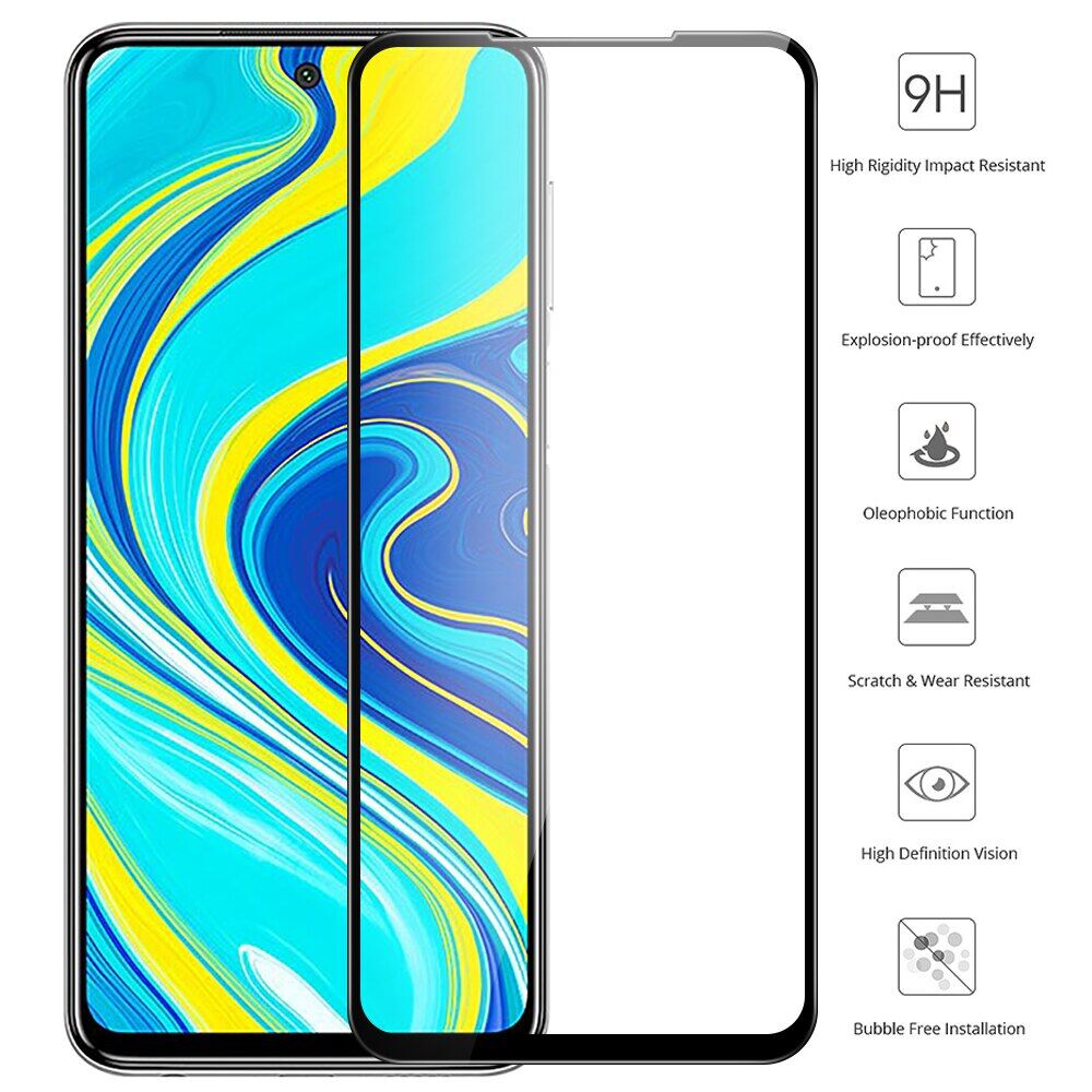 XICCI Tempered Glass for Xiaomi Redmi Note 9S/Note 9 Pro/Note 9 Pro Max Full Cover Screen Protector Anti-Explosion 9H Complete Covering Full Glue Glass Protective Film