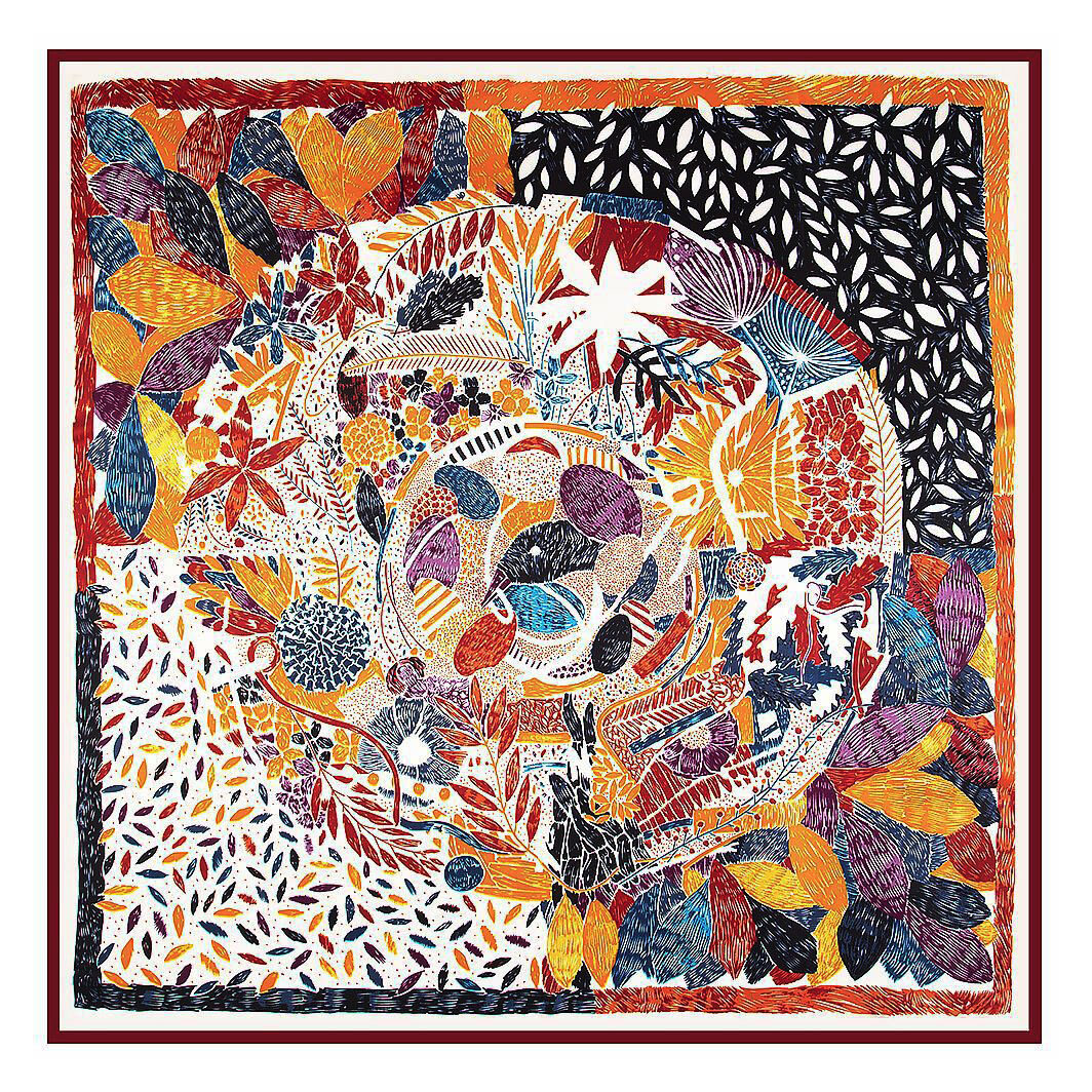 Silk Scarf 130cm/52inches Ladies Twill Big Square Scarf Nepalese Folk Style Oil Painting Print Shawl Scarf