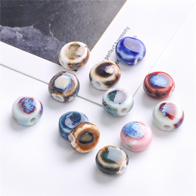 10 Cái/túi Hạt Charm Hình Đĩa Tròn Phẳng Sứ Trung Quốc Thủ Công Tinh Tế Độc Đáo Chất Lượng Cao 11Mm, Cho Bông Tai Vòng Cổ Vòng Tay Phụ Kiện Làm Thủ Công Trang Sức Tự Làm