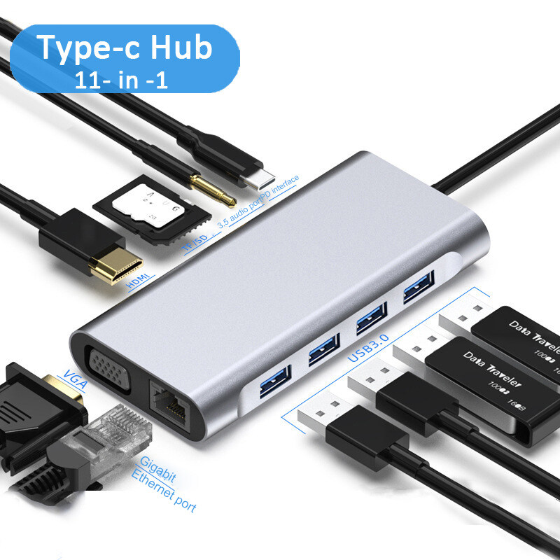 Bảng giá EEmax 【Giao Hàng Nhanh】 Bộ Chuyển Đổi Hub Usb Type C 11 Trong 1 Đế Cắm Máy Tính Xách Tay, HDMI VGA RJ45 PD Cho Macbook HP Lenovo Surface Tương Thích Thunderbolt 3 Phong Vũ