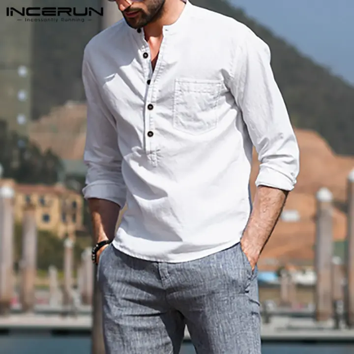 collarless button down mens shirt