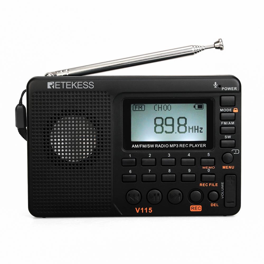 Retekess v115 radio fm am sw portable radios am fm rechargeable shortwave radio batteries full wave usb recorder speaker