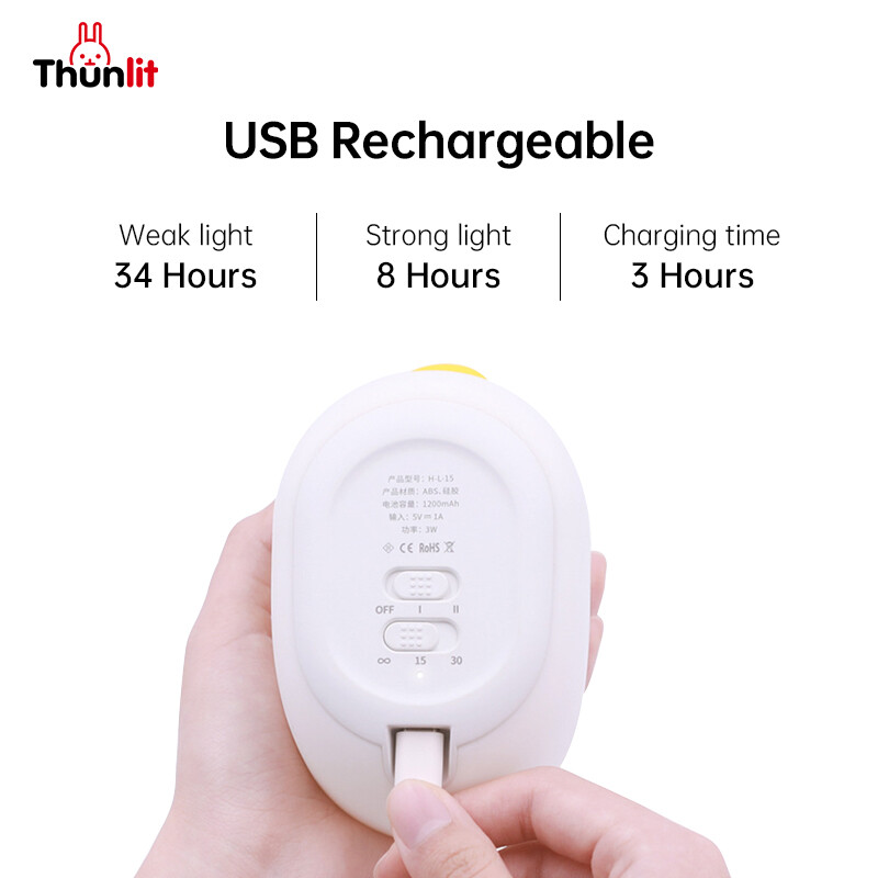 Thunlit Duck Night Light Cute USB 1200mAh Rechargeable Dimmable Silicone Duck Lamp Timed Shutdown Squishy Duck Sleep Light
