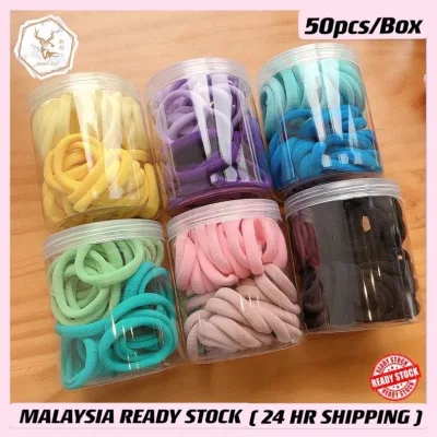 【Ready】50Pcs/box Rubber Band Fashional Colorful Head Rope Hair Accessories Hair tier getah rambut