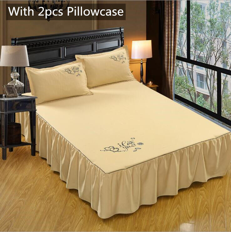 Bed Skirt Queen King Size 3 IN 1 Bedsheet Set 2 Pillowcase 5/6/7 Feet Bedspread