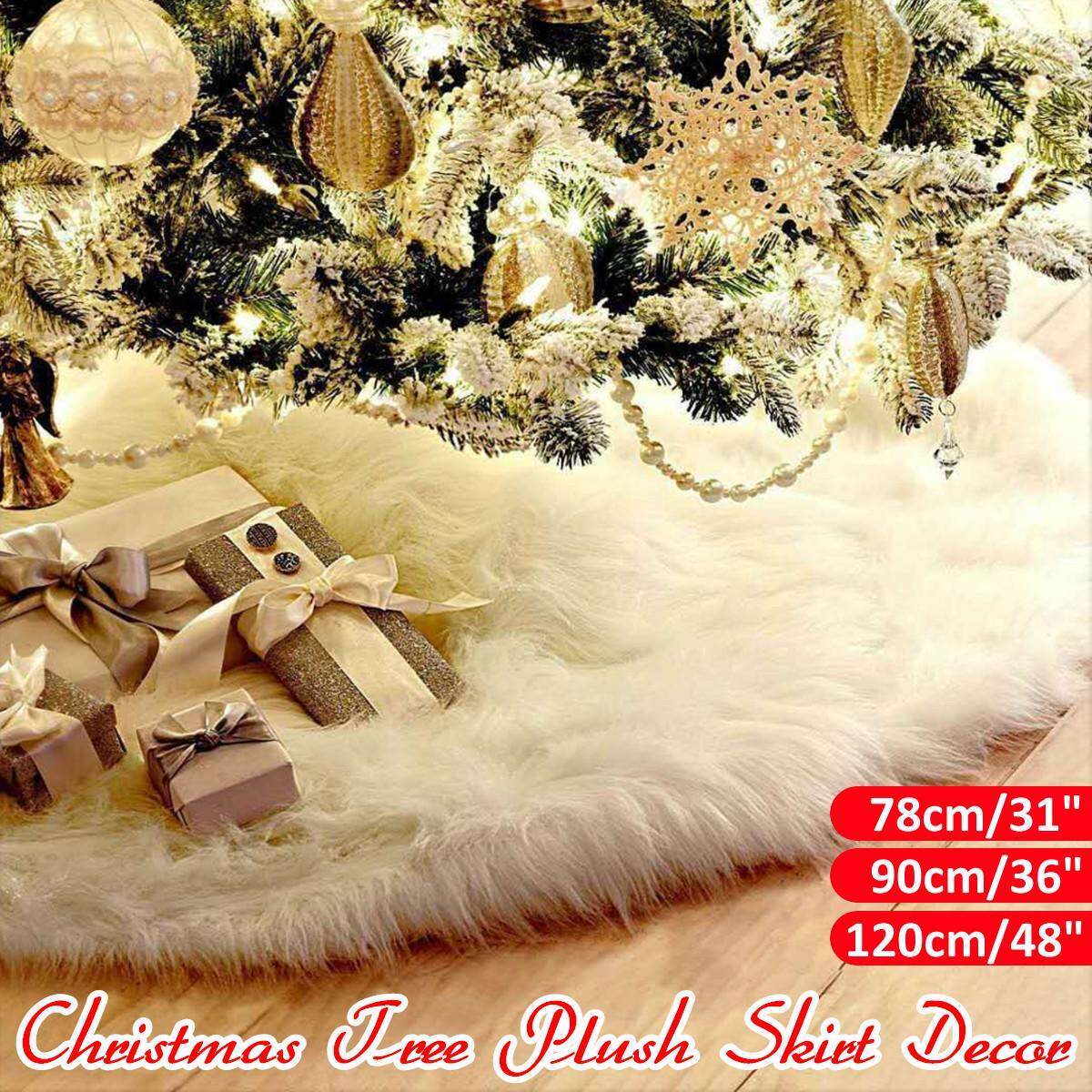 Christmas Tree Skirt Mat Cover Plush Base White Snow Xmas Home Decor Blanket