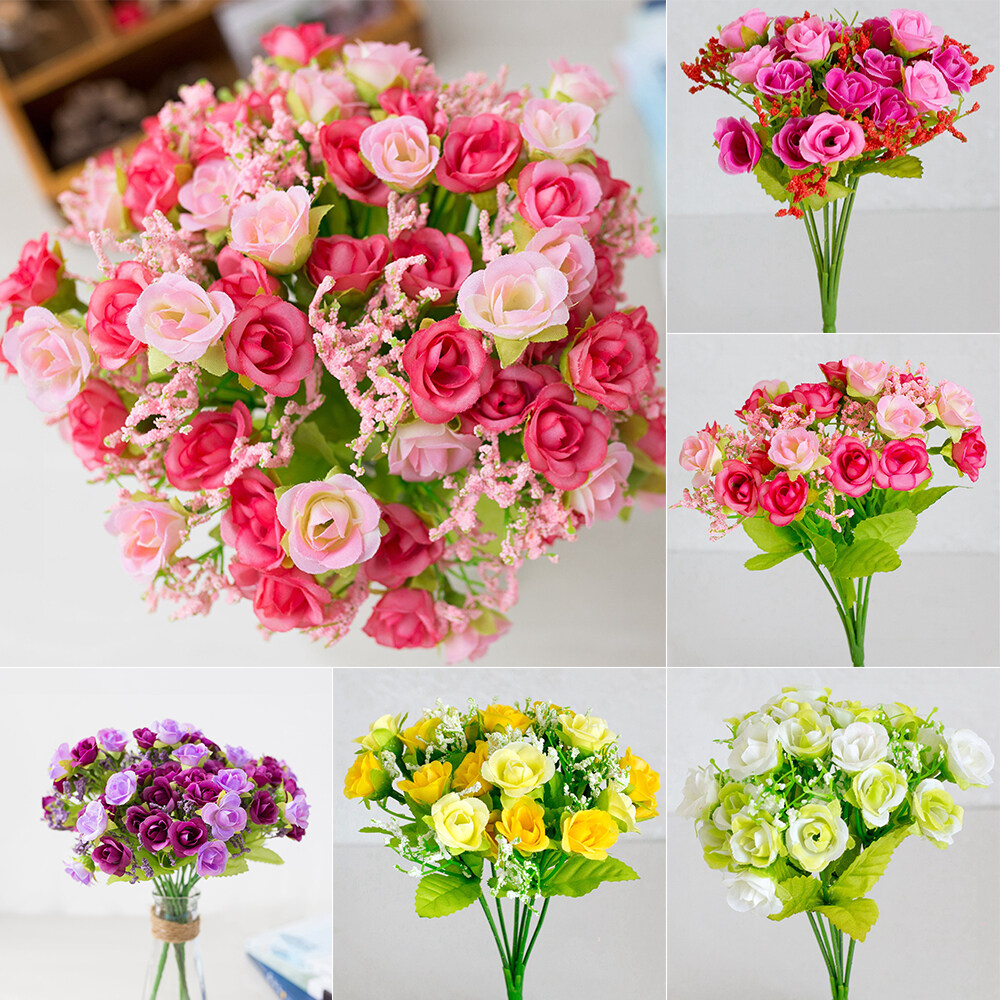 Home Decor Wedding Decoration Small Bud Rose Artificial Flowers Bridal Bouquet 