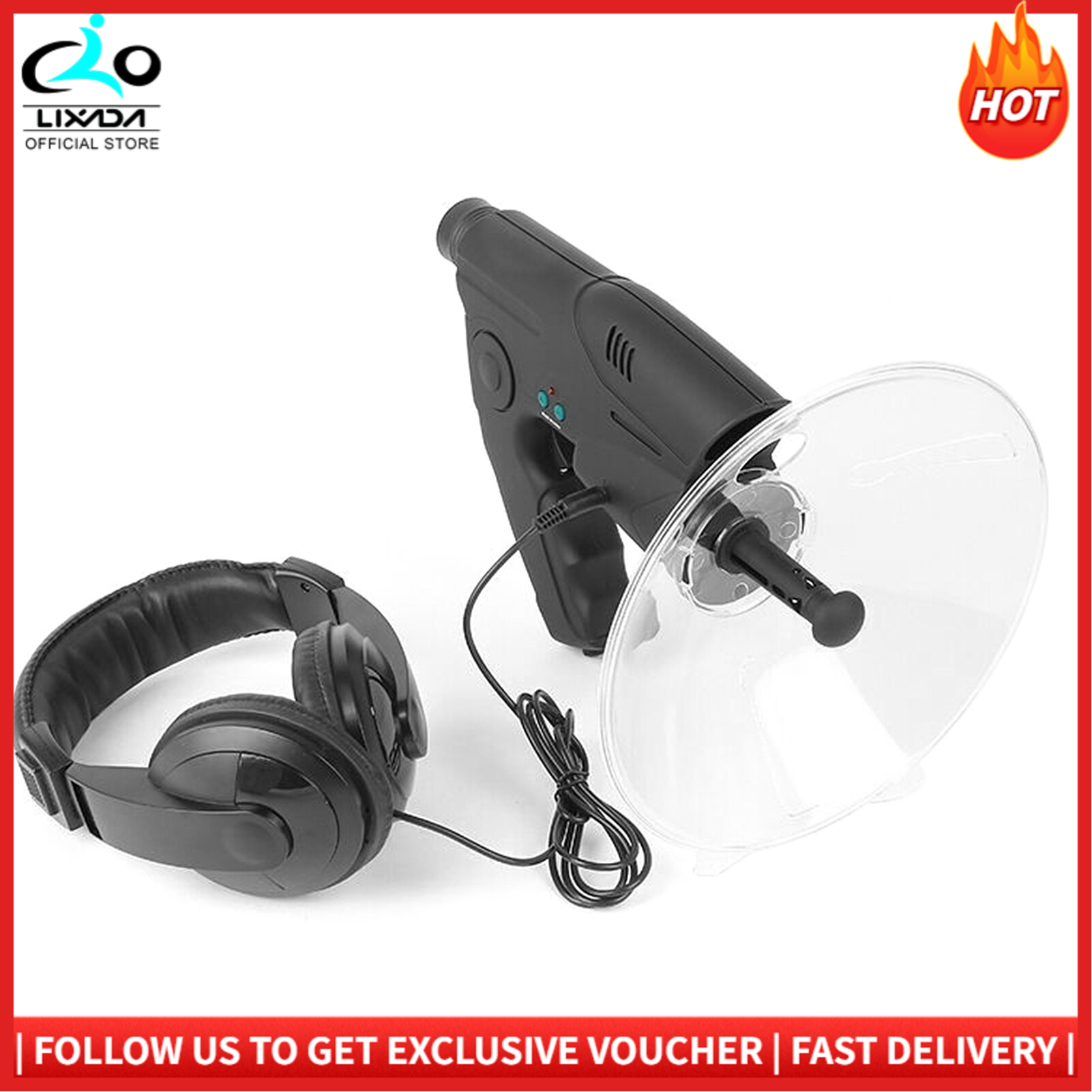 LIXADA Parabolic Sound Collecting Dish 8X Monocular with Headphone Sound Amplifier Listening Device for Long Distance Birdwatching and Listening Outdoor Bird Listening Device