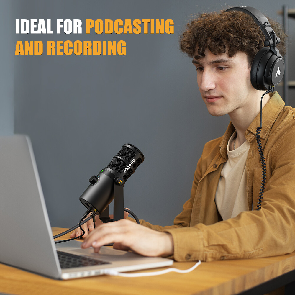Micro thu âm chuyên nghiệp Maono PD400X micro động được sử dụng cho podcast, streaming, ghi âm