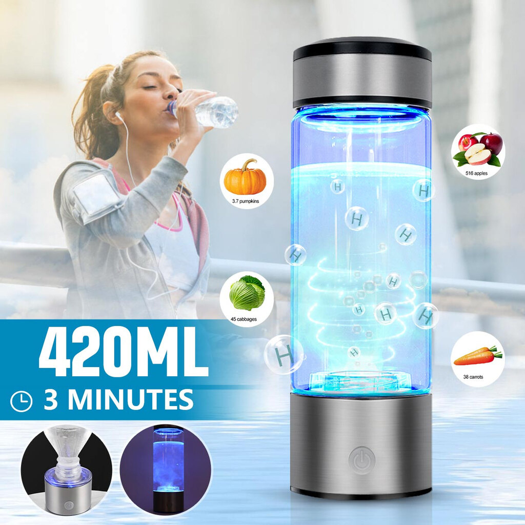 420ml 3mins Portable Hydrogen-Rich Water Cup Ionizer Maker/Generator Rechargeable Super Antioxidants ORP Hydrogen Bottle