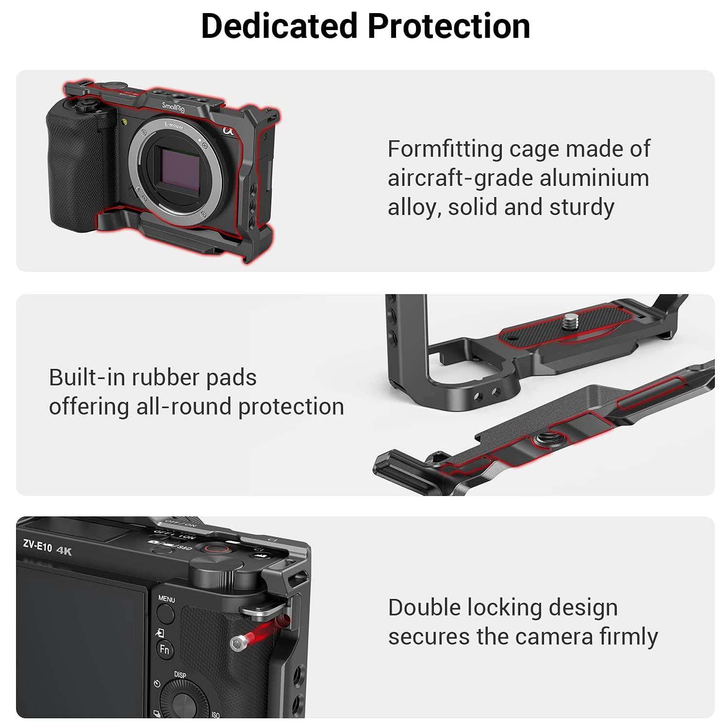 SmallRig ZV E10 Cage with Silicone Handle Grip for Sony ZV-E10 3538B