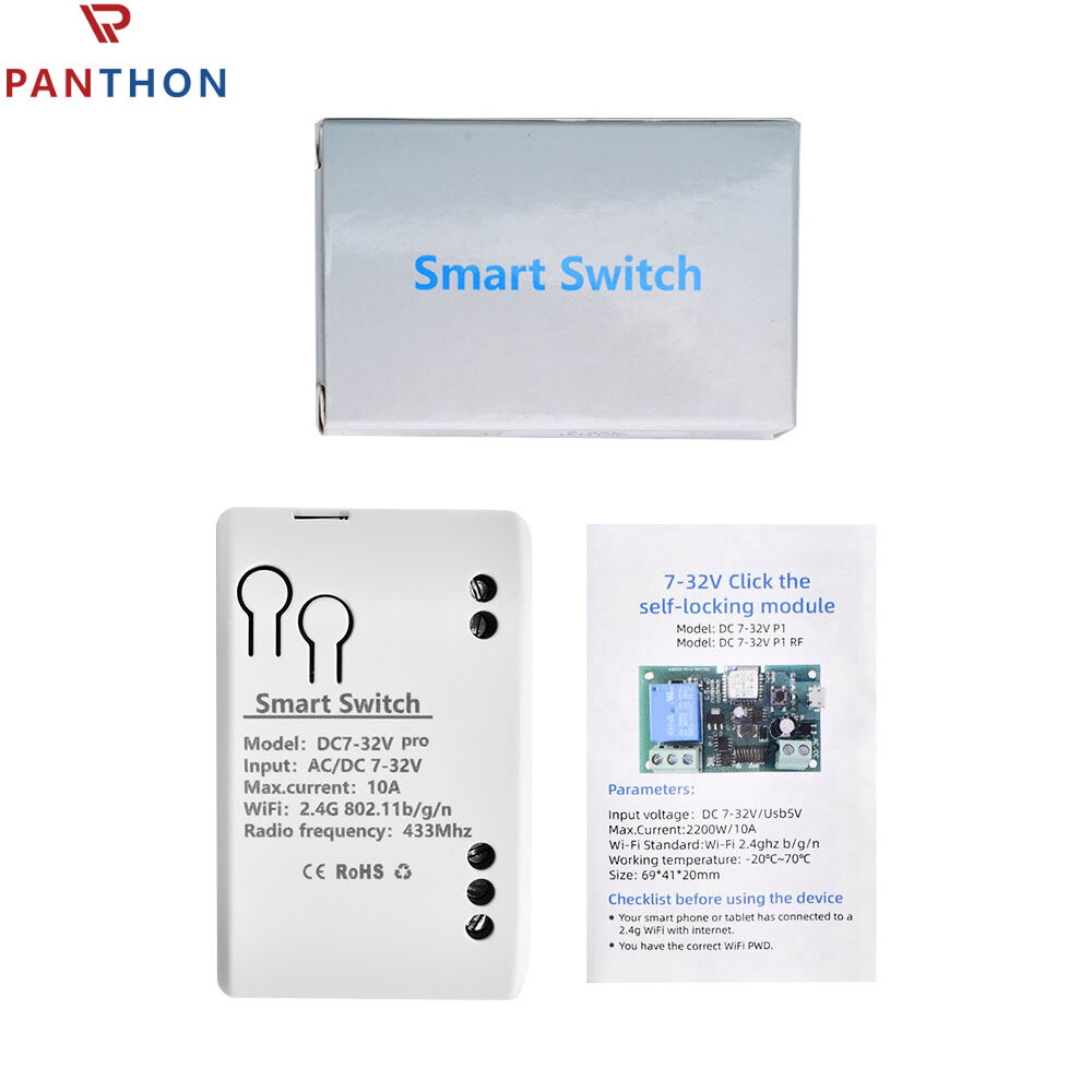 Panthon ewelink smart wifi relay module dc 5v 12v 24v switch relay timer wireless remote control inching/self-locking for google home