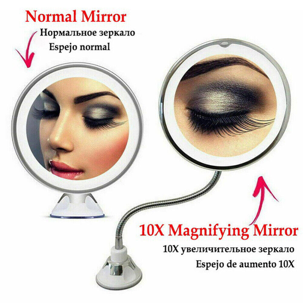 10x Magnification Mirror Magnifying Makeup Mirror LED Lighted Makeup Mirror Gooseneck Mirror Bathroom Magnifying Mirror Vanity Mirror With Lights Adjustable Makeup Mirror Portable Magnifying Mirror Wall-mounted Makeup Mirror 10x Magnification