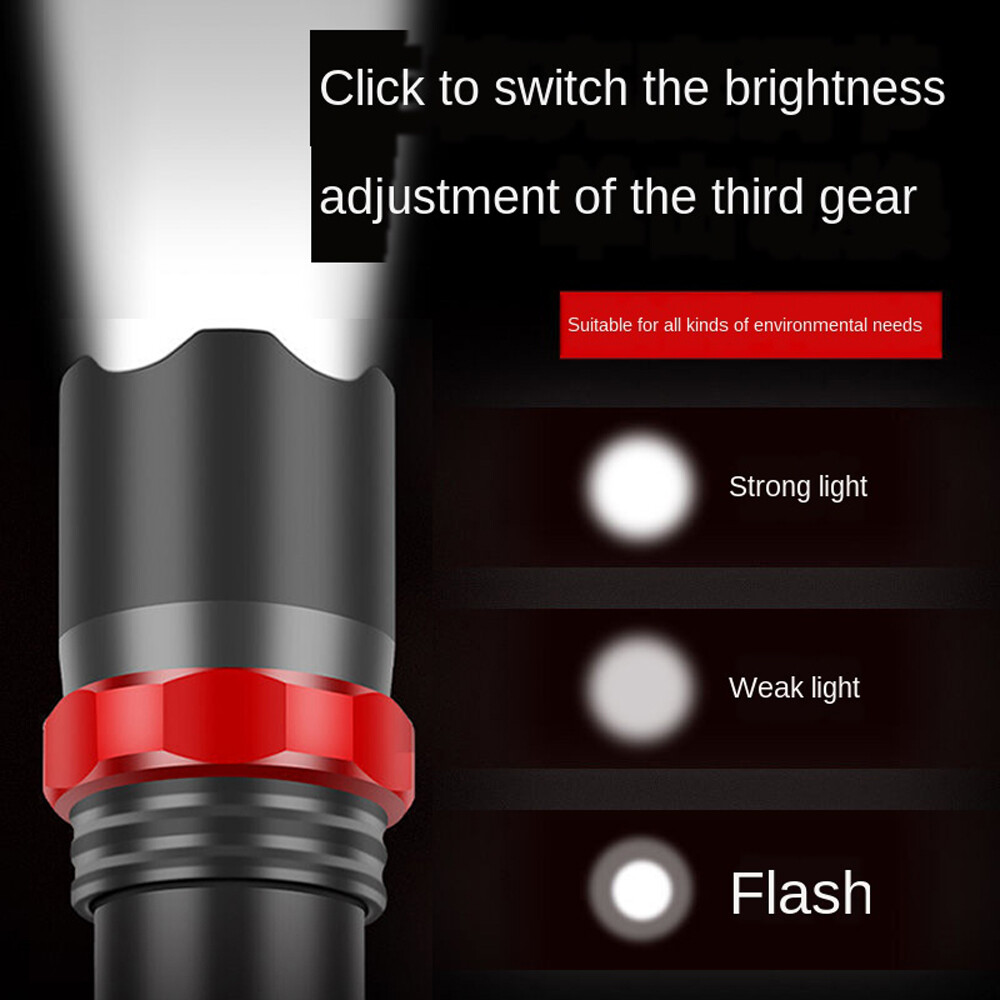 [In stock] Virwir Portable LED Flashlight T6 Light Beads 3 Lighting Modes Flashlight Bicycle Light Camp Torch Use Built-in Battery Be Power Bank
