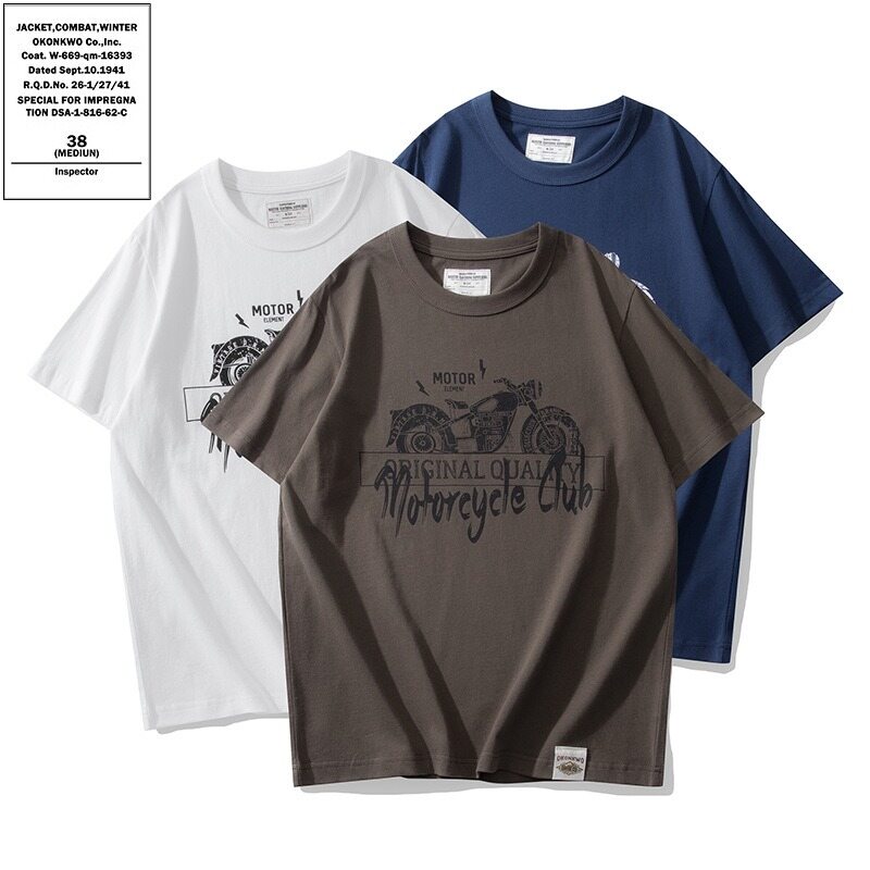 MBBCAR brand work style academy style 2024 spring new letter printed round neck thick short sleeved T-shirt retro motorcycle T-shirt