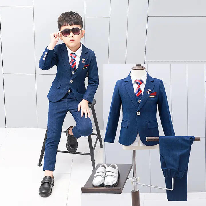 Pants Gentleman Party Outfits Set Kids Boys Tops Dress Shirt Blazer Coat