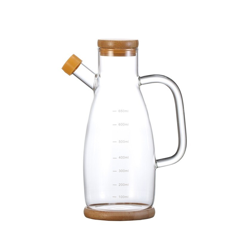 [READY STOCK] 700ml 1000ml Bamboo Glass Oil Jar Bottle Dispenser
