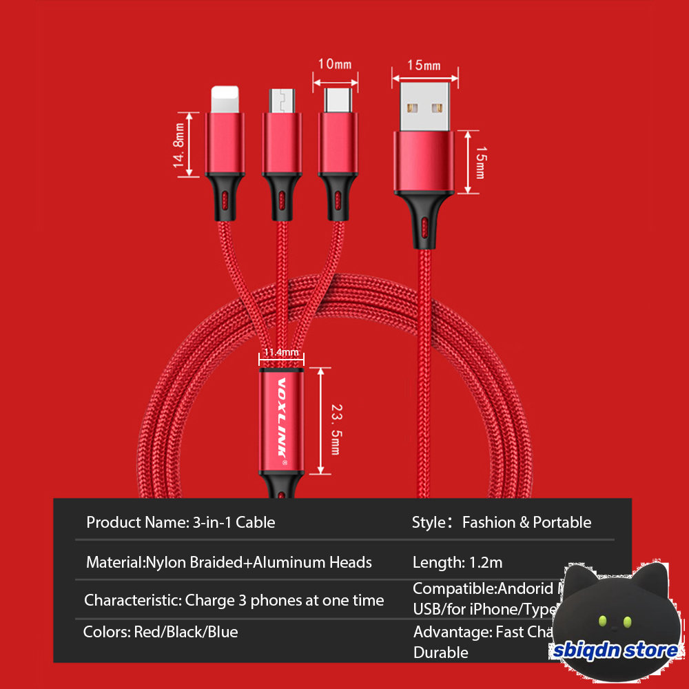 ⚡Hàng Chính Hãng + Miễn Phí Vận Chuyển + COD⚡Cáp Sạc USB 3 Trong 1 Micro USB Cổng Đa Năng Type C Dây Sạc Cho Samsung Xiaomi Huawei Cổng Kết Nối Lightning Của Apple Dây Cáp
