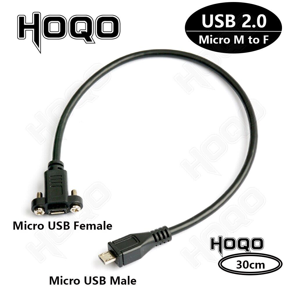 10pcs microusb male to female extension cable 30cm,usb 2.0 micro usb pitch 17mm with screws panel mount hole