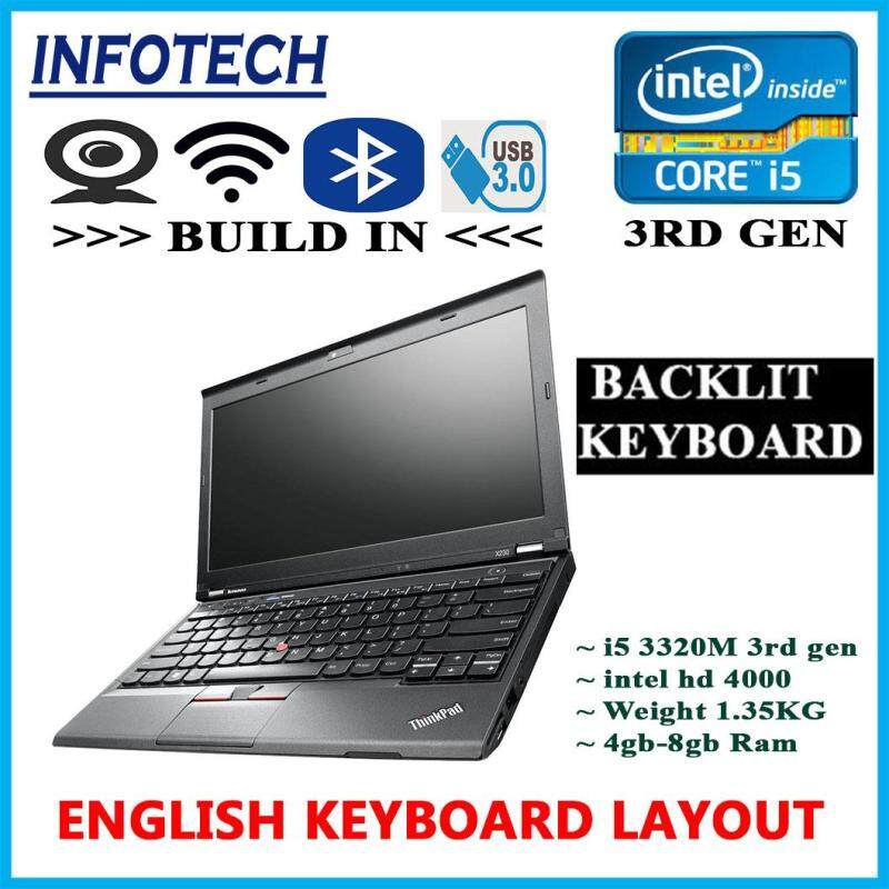 ( Backlit English Keyboard ) Lenovo Thinkpad X230 intel core i5 3rd gen , 4gb or 8gb ram , 240GB SSD or 320GB HDD , Build in wifi , bluetooth , webcam , LAPTOP NOTEBOOK NETBOOK THINKPAD ( Refurbished ) Malaysia