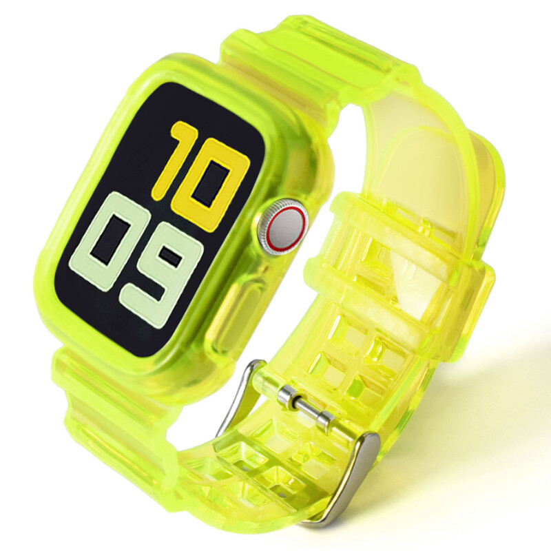 New Clear Band + Case for Apple Watch Ultra 2 49mm 41mm 45mm 44mm 42mm 38mm 40mm Transparent Strap for Apple Watch 9 8 7 6 SE 5 4 3 Plastic Strap