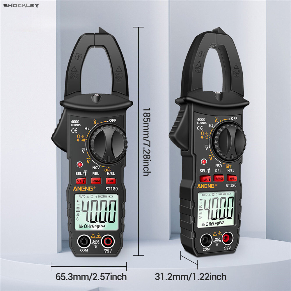Shockley Digital Clamp Meter Multimeter Tester 4000 Counts Amp Ohm Volt Meter Measures AC Current AC/DC Voltage Capacitance Resistance