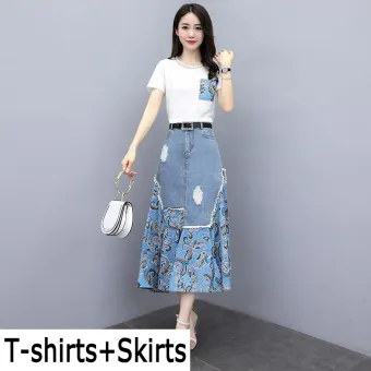 plaid and denim skirt