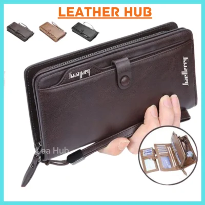 WITH VIDEO [M'sia Stock] Men's Leather Clutch Bag With String Long Wallet Long Purse Handcarry Dompet Panjang Lelaki Kulit Halal