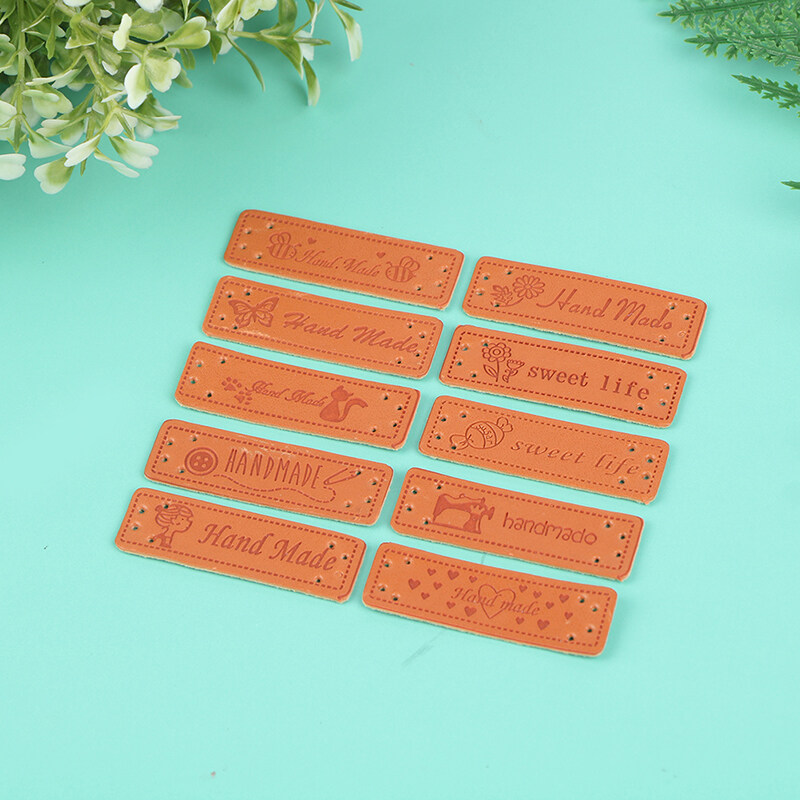 Qearl 10Pcs Handmade Labels Tags Clothes Garment PU Leather Hand DIY Sewing Supplies qianjin