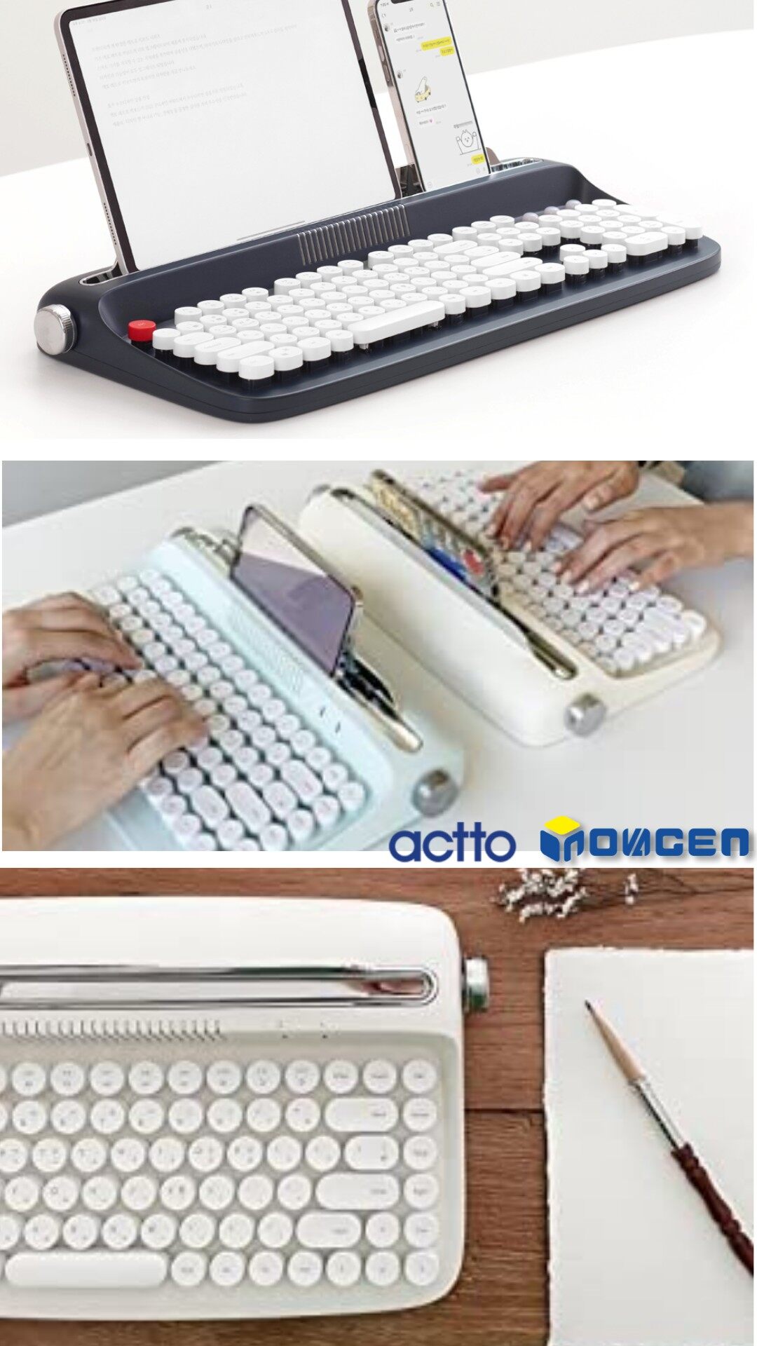 Bàn Phím ACTTO B503, Bàn Phím Máy Đánh Chữ Retro Bluetooth 5.0 Không Dây Có Chân Đế Tích Hợp Cho Điện Thoại, Máy Tính Bảng Hỗ Trợ Android/Windows/IOS
