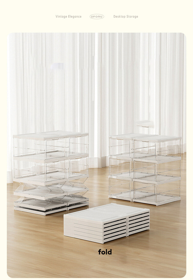 Transparent folding shoe box multi-layer shoe storage box integrated installation-free household shoe cabinet plastic shoe rack display stand