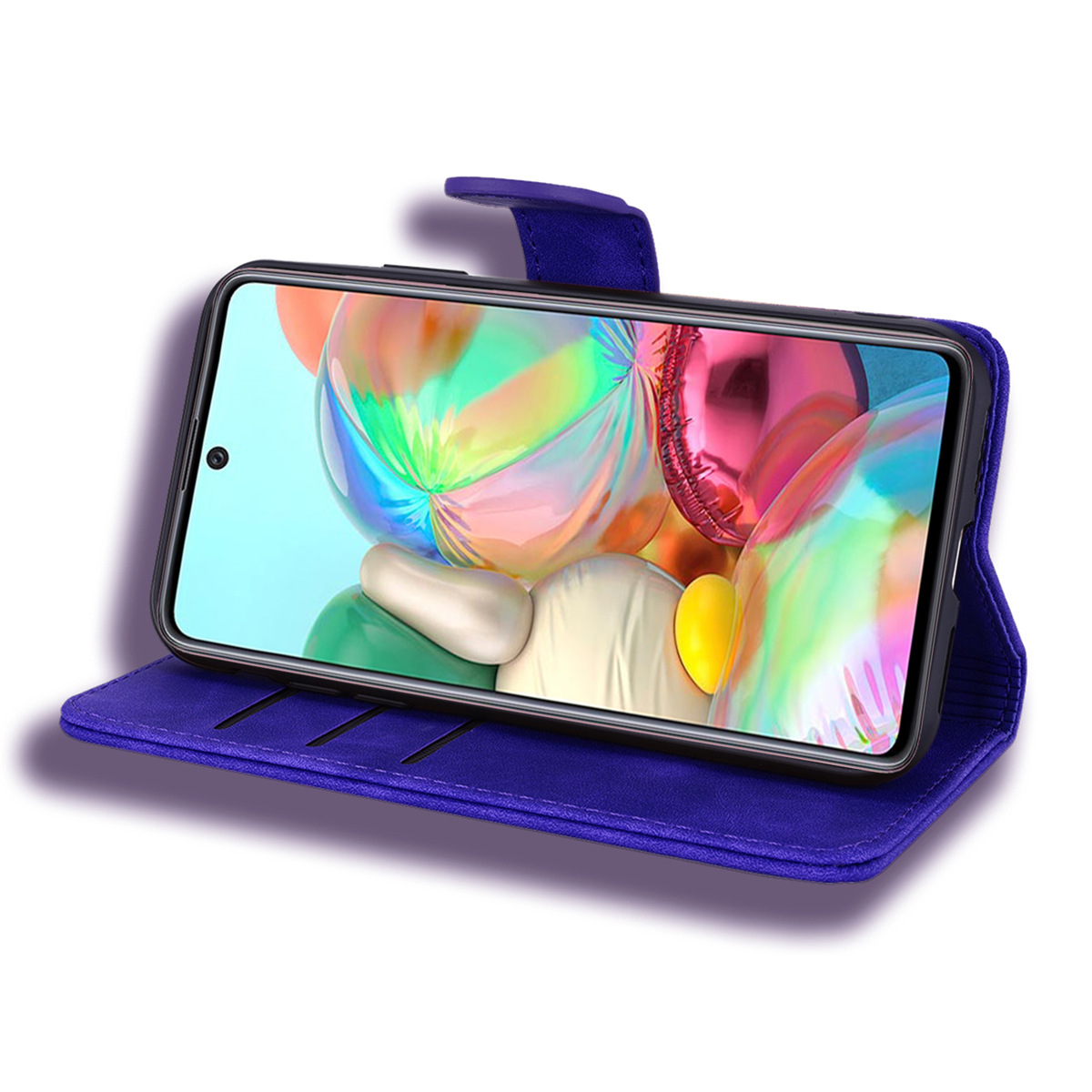 for Samsung A51 A71 Leather Case, Wallet Phone Case Light Slim Flip Folio Cover Durable Shell Genuine Matte Calf Skin Feel, with Kickstand and Cash Card Slots Wristband