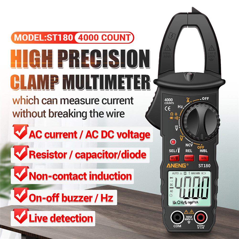 ST180 4000 Counts Digital Current Clamp Meter AC Ohm NCV Multimeter Tester