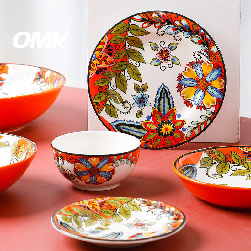 Omk phong cách Mỹ underglaze gốm bộ đồ ăn đĩa ăn tối Đĩa sâu bát đựng sa lát Bộ đồ ăn