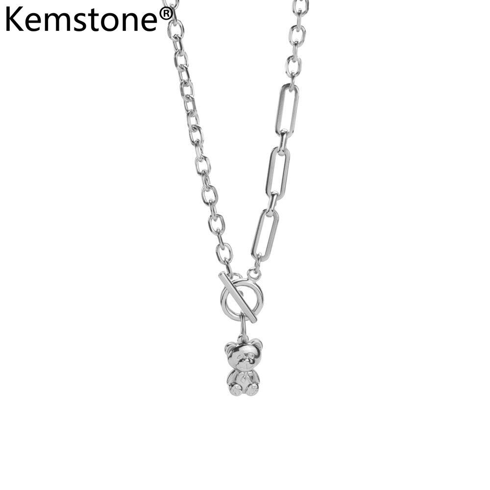 Kemstone Unisex Stainless Steel Cute Bear Pendant Necklace Link Necklace Jewelry
