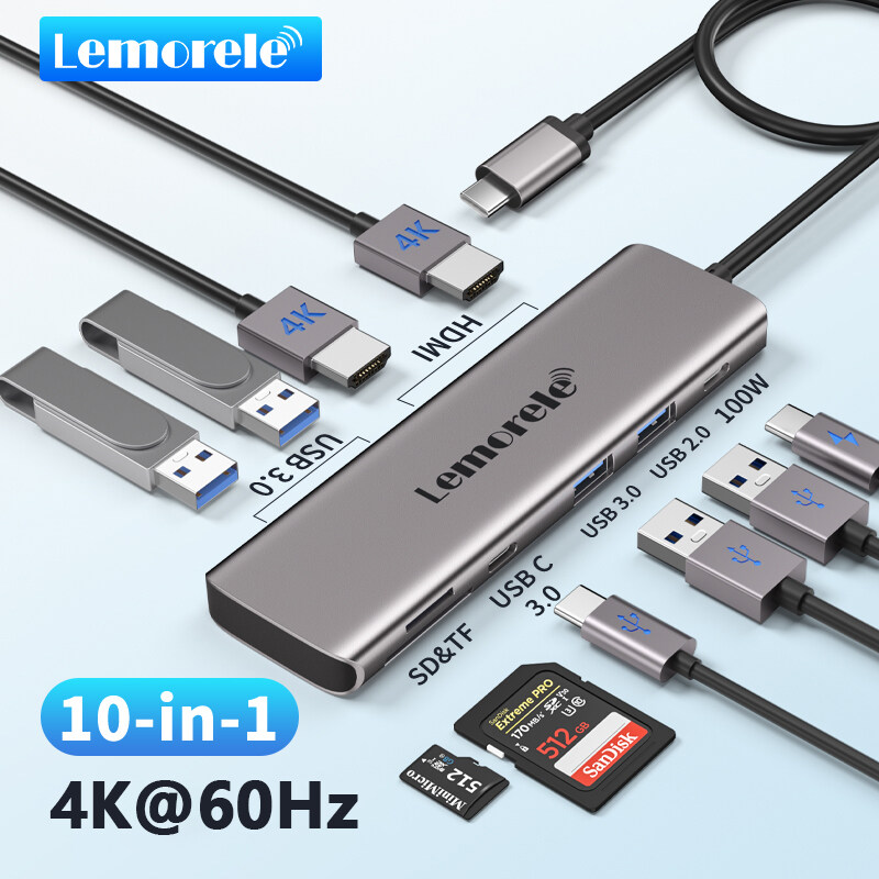 Desigualdad Escarpado Tantos Lemorele USB-C 10-in-1 multi-port adapter 100W PD dual 4K HDMI 3 USB  3.0+USB2.0 SD/TF USB-C data for MacBook iPad Chromecast Switch PS4 Steam  Windows | Lazada