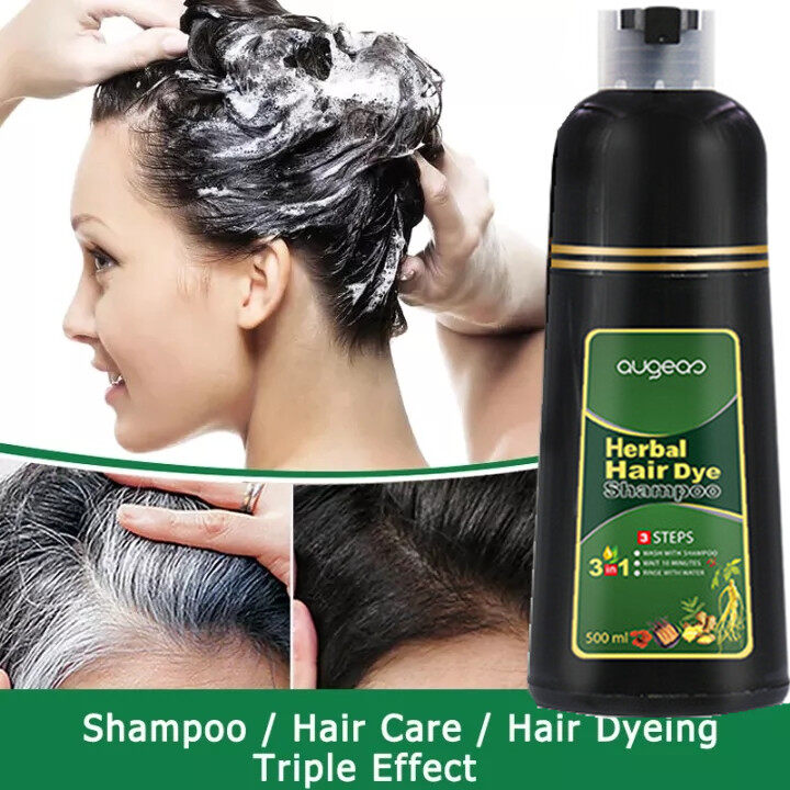 Natural Black Hair Shampoo 500ML Professional 3In1 Wash Dye Grey Hair