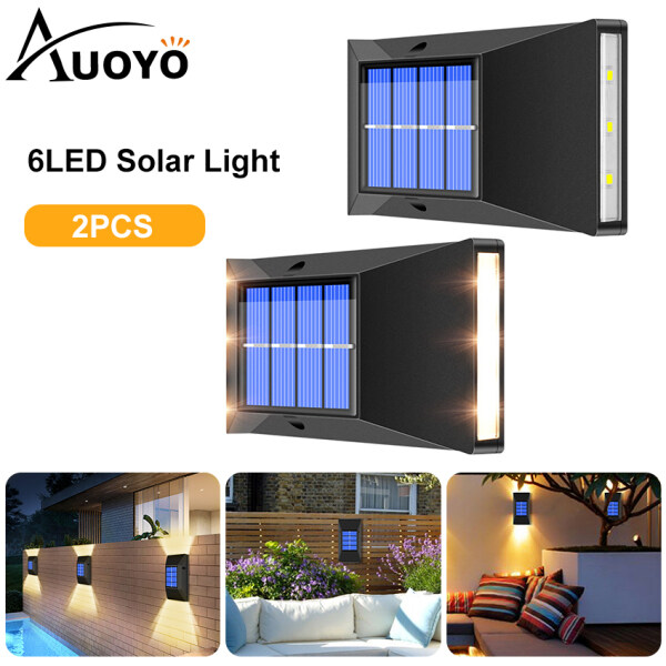 Auoyo 2pcs Solar Wall Lights LED Dual Side Light Waterproof Outdoor Garden Lighting 6LED Wall Lights Door Side Garden Stairs Balcony Floor Fence Landscape Lamp