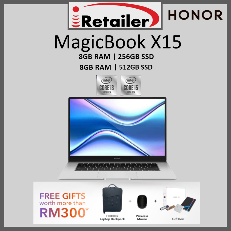 Honor MagicBook X15 i5 / i3 ( 8GB RAM | 512GB SSD / 256GB SSD) - 100% Original with Honor Malaysia 2 years warranty Malaysia