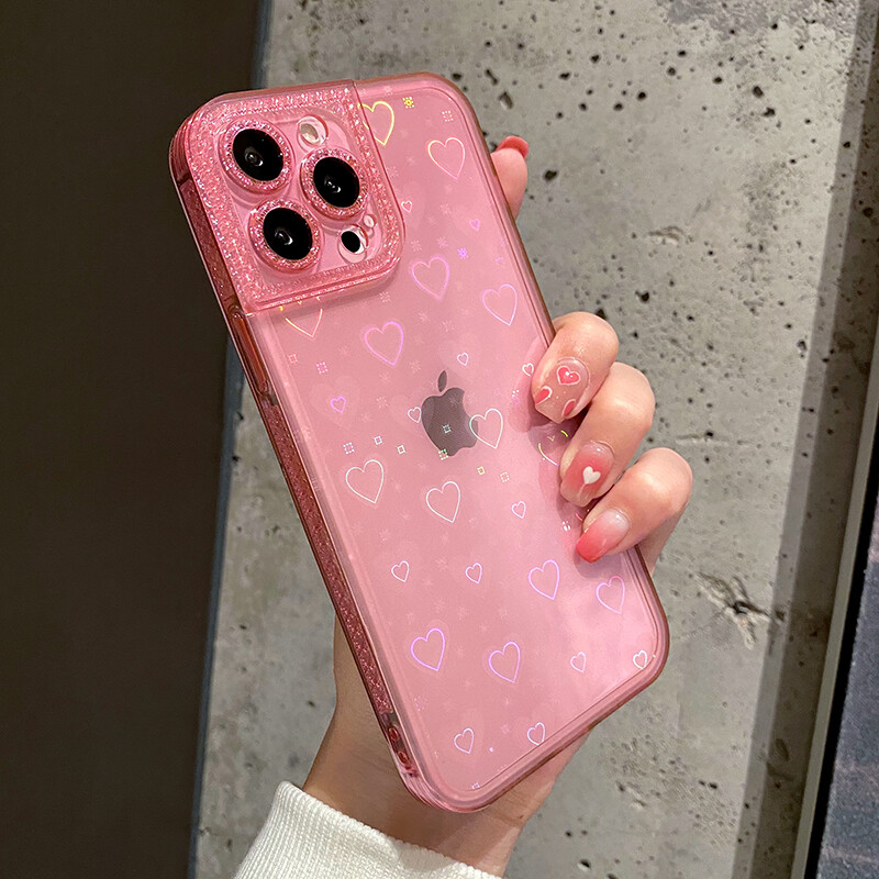CrashStar Diamond Love Heart Phone Case For iPhone 13 12 11 Pro Max Mini XS XR X 8 7 Plus + SE 2020 Soft Shockproof Phone Casing Fashion With Full Cover Lens Camera Protection Cover Shell Top Seller