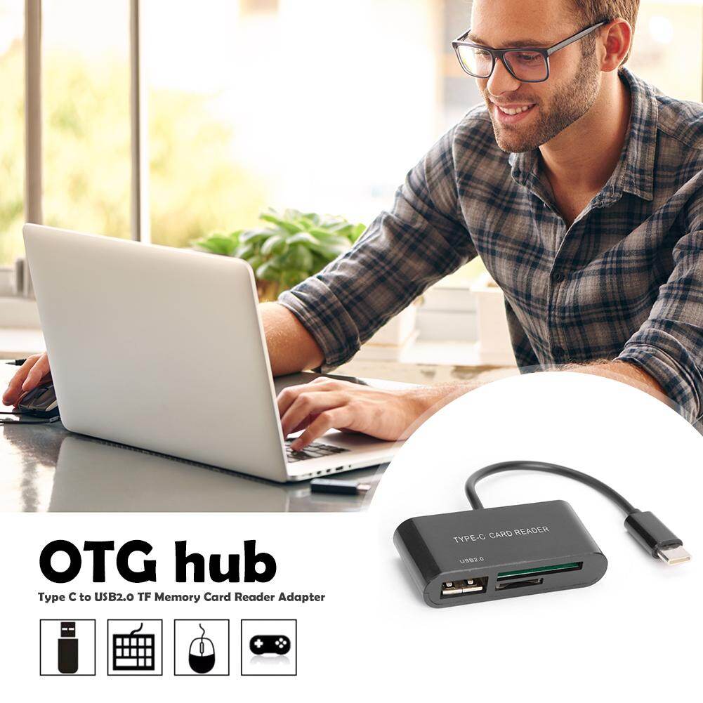 3 in 1 Type C to USB 2.0 TF Memory Card Reader OTG Hub Adapter for Macbook