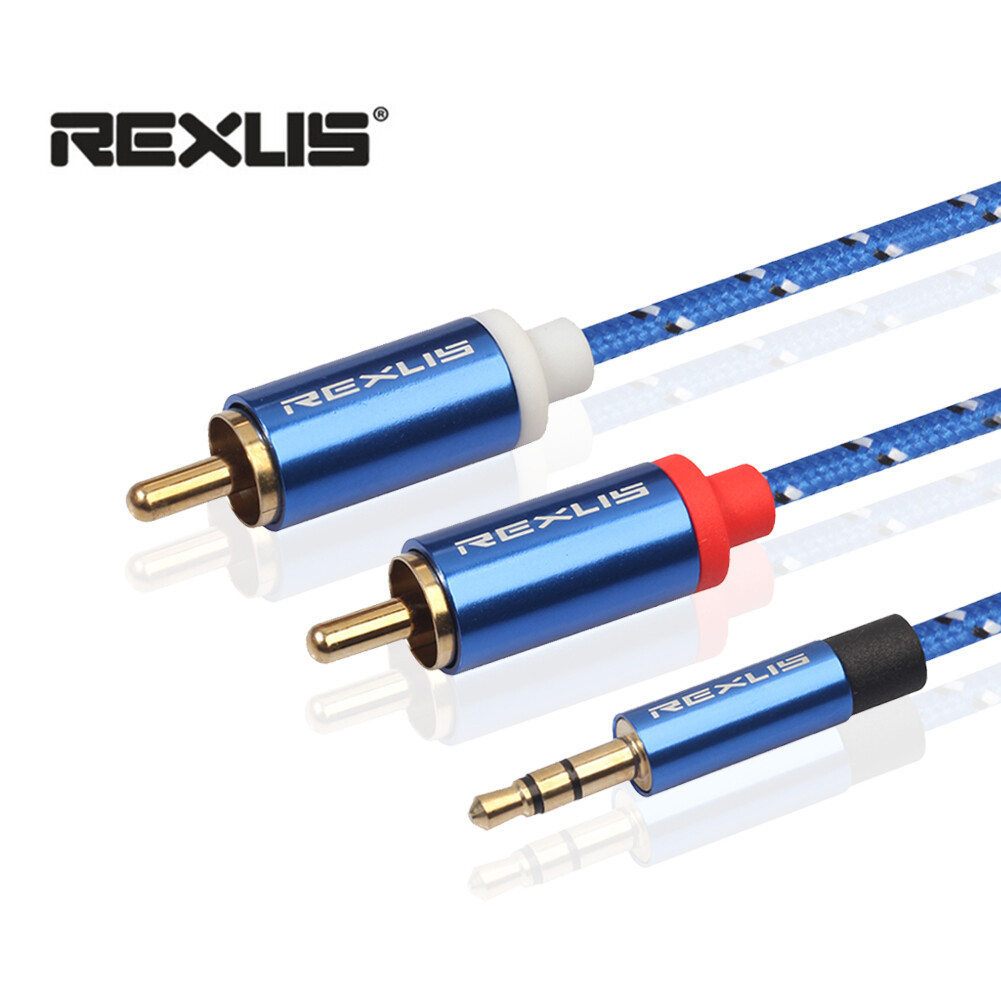 RCA Audio Cable 3.5mm Jack Male to 2 RCA Aux Cable Cotton Braided Wire Cord for Home Theater Speaker