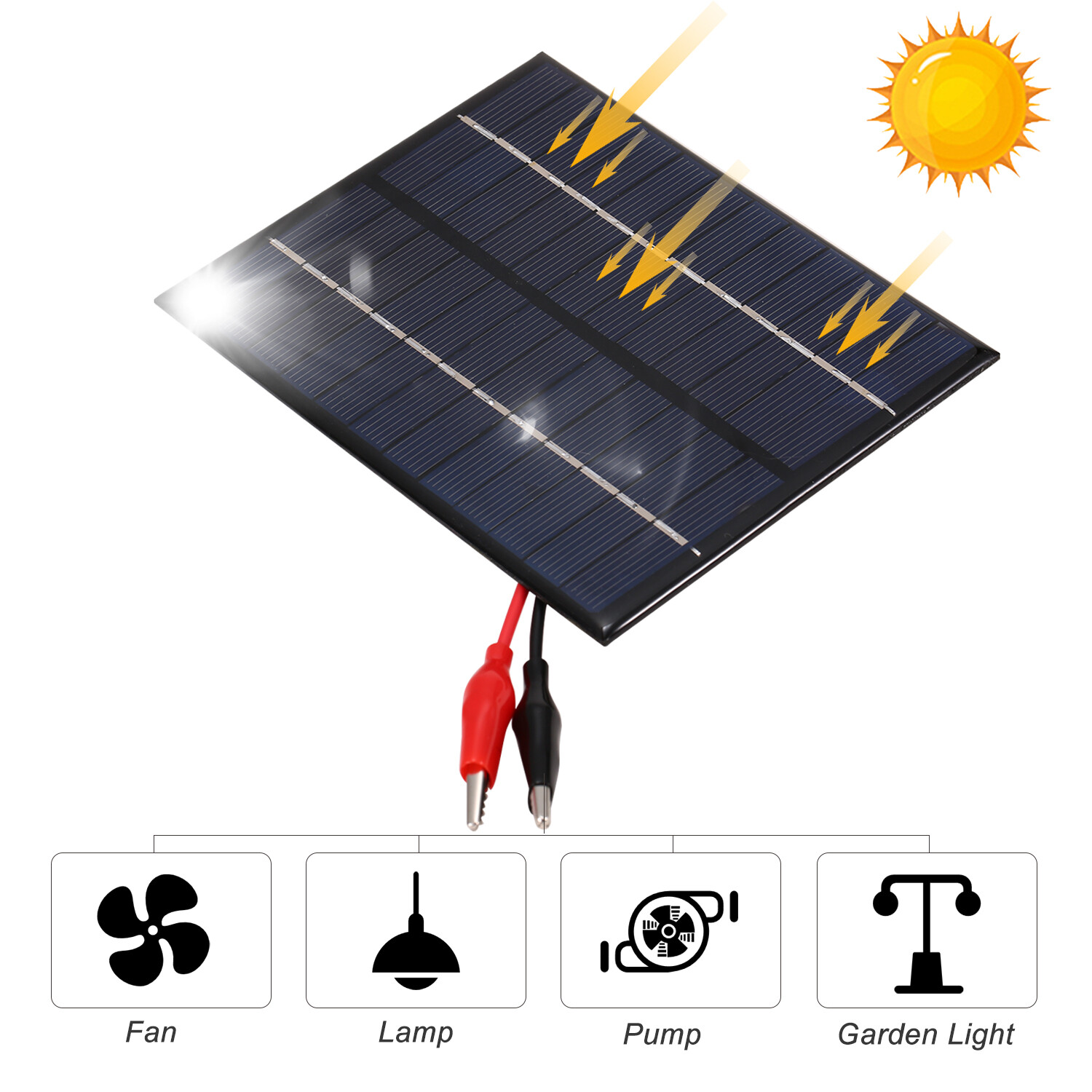 Tấm Năng Lượng Mặt Trời 2W 12V Có Kẹp Pin Mặt Trời Silicon Đa Tinh Thể Tấm Năng Lượng Mặt Trời Cầm Tay Cắm Trại Chống Nước Tự Làm Tương Thích Với Đèn Đường Đèn Sân Vườn QuạT Bơm