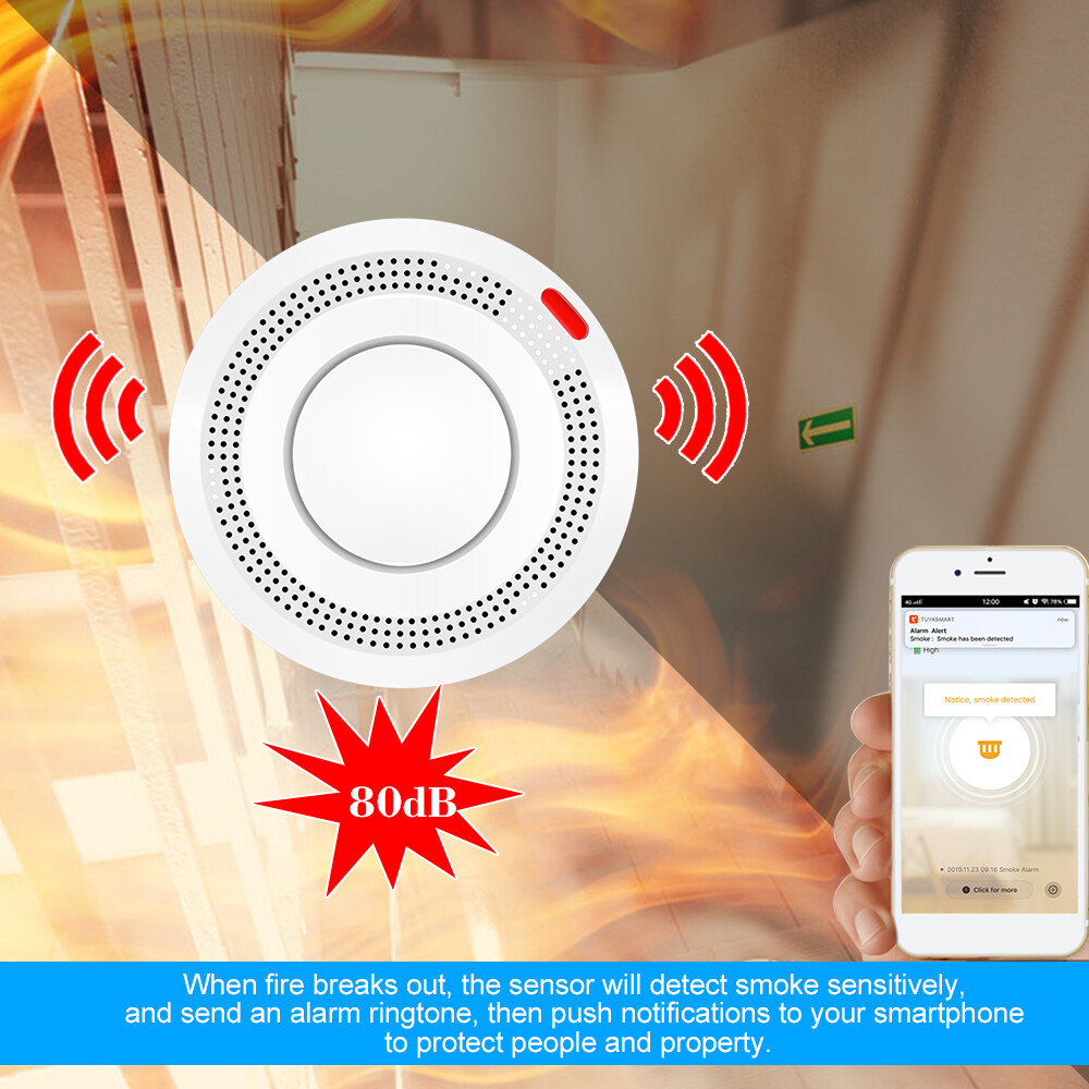 Thiết Bị Phát Hiện Khói Wifi Cảm Biến Báo Cháy Thông Minh Hệ Thống An Ninh Không Dây Smart Life Tuya Điều Khiển Bằng Ứng Dụng Nhà Thông Minh Cho Gia Đình Nhà Bếp/Cửa Hàng/Khách Sạn/Nhà Máy