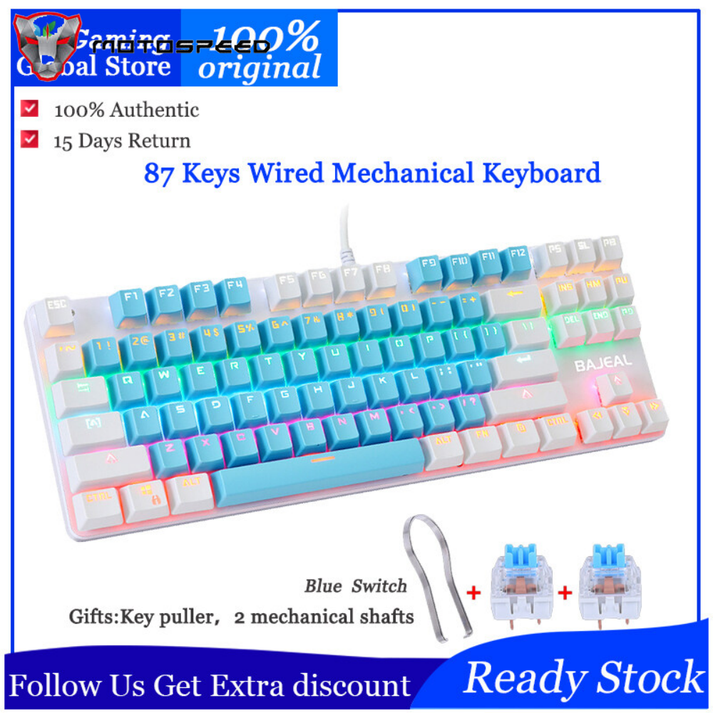 87 Keys Wired Mechanical Keyboard Mixed Light Mechanical Keyboard with Mechanical Blue Switch Suspension Button