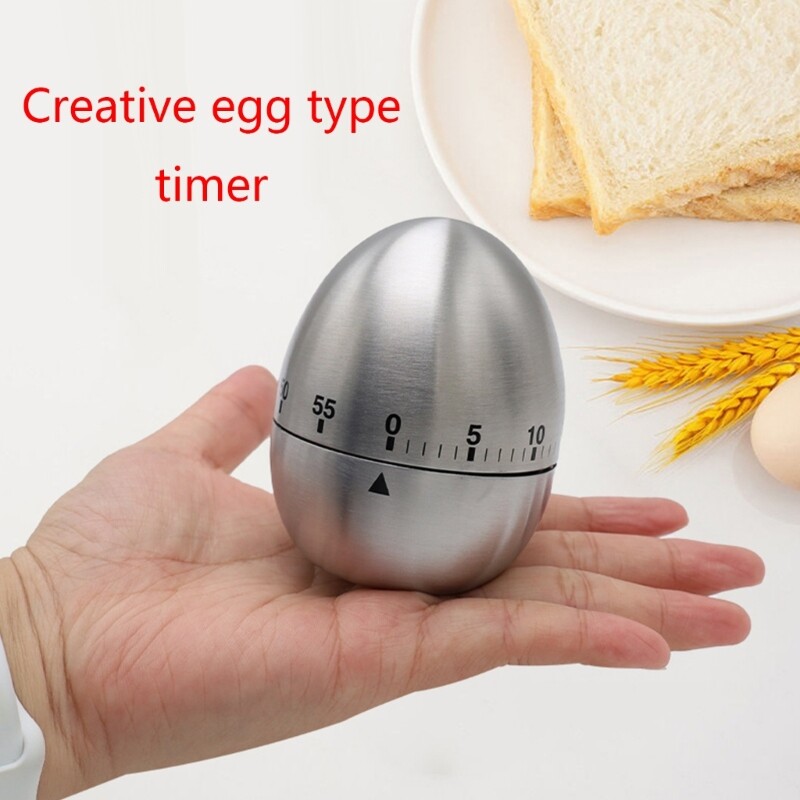 【Ready Stock】Stainless Steel Egg Shape Mechanical Kitchen Timer 60-Minute Wind Up Dial Rotating Countdown Egg Timer No Batteries