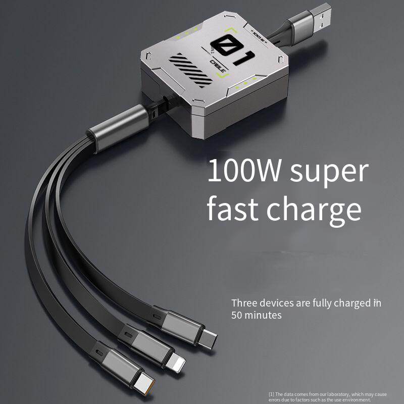 6A Super fast-charging retractable three-in-one data cable One-to-three fast-charging mecha wind charging cable