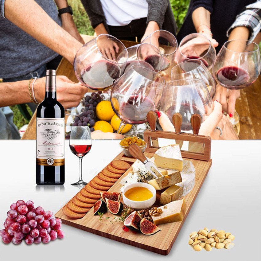 Bamboo Cheese Board Wood cheese board 1pcBamboo tableware cheese plate set western cutlery fork dessert fruit pizza plate multifunctional plate